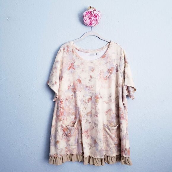 Logo Lounge Neutral Abtract Ruffle Pocket Top - Picture 1 of 7